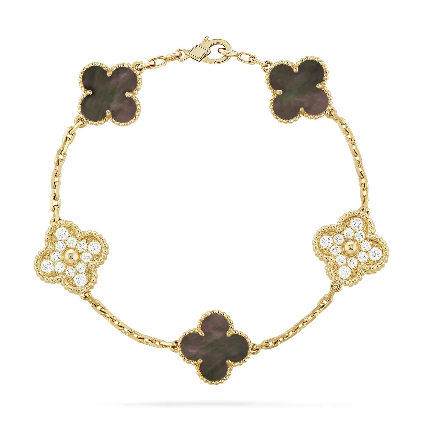 [✨Rose💎]BRACELET TRÈFLE 5 MOTIF NACRE GRIS DIAMANT
