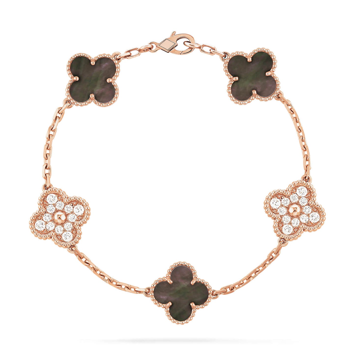 [✨Rose💎]BRACELET TRÈFLE 5 MOTIF NACRE GRIS DIAMANT