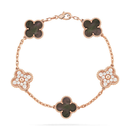 [✨Rose💎]BRACELET TRÈFLE 5 MOTIF NACRE GRIS DIAMANT