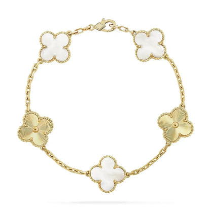 [✨Rose💎]BRACELET TRÈFLE 5 MOTIFS NACRE BLANCHE OR ROSE