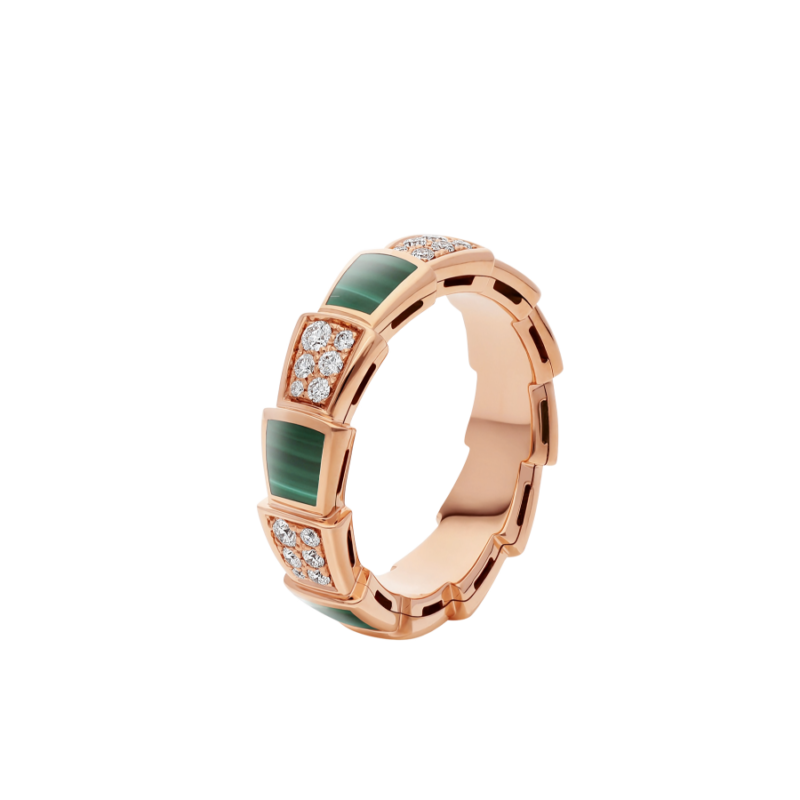 [✨Rose💎]BAGUE SERPENTI OR ROSE MALACHITE PAVÉE DIAMANTS 4MM