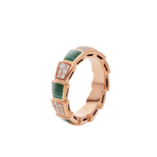 [✨Rose💎]SERPENTI RING PINK GOLD MALACHITE DIAMOND PAVED 4MM