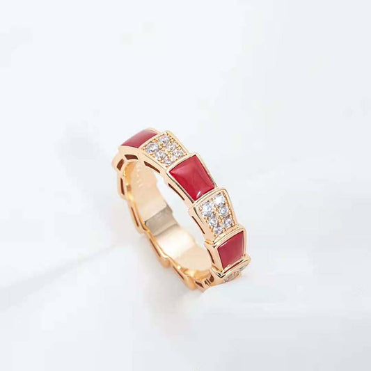 [✨Rose💎]SERPENTI RING PINK GOLD CARNELIAN DIAMOND PAVED 4MM