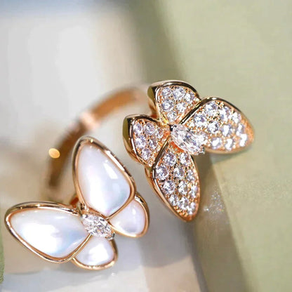[✨Rose💎]BAGUE PAPILLON DOUBLE DIAMANT