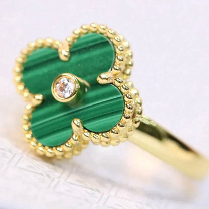 [✨Rose💎]BAGUE TRÈFLE MALACHITE OR DIAMANT