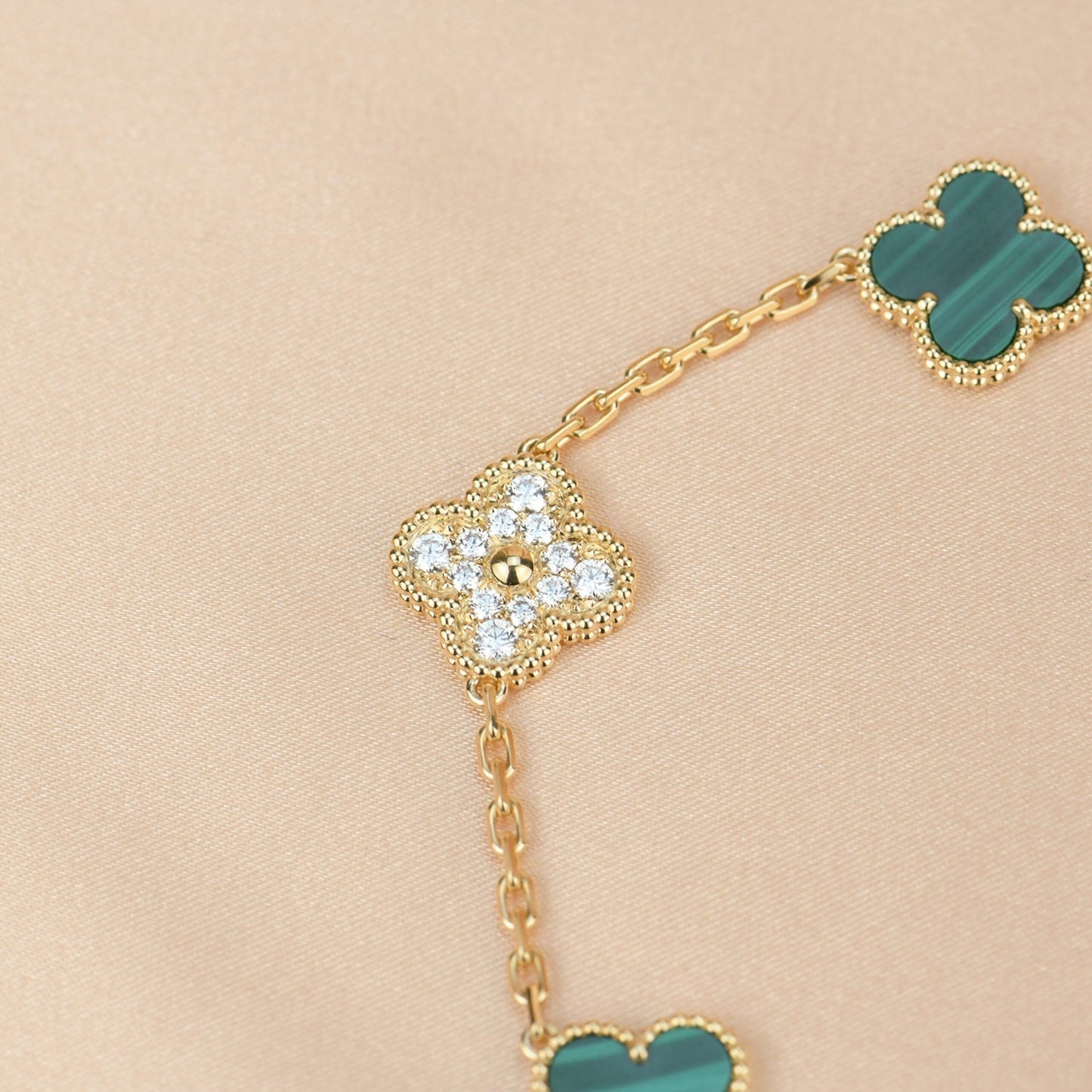 [✨Rose💎]BRACELET TRÈFLE 5 MOTIF MALACHITE DIAMANT