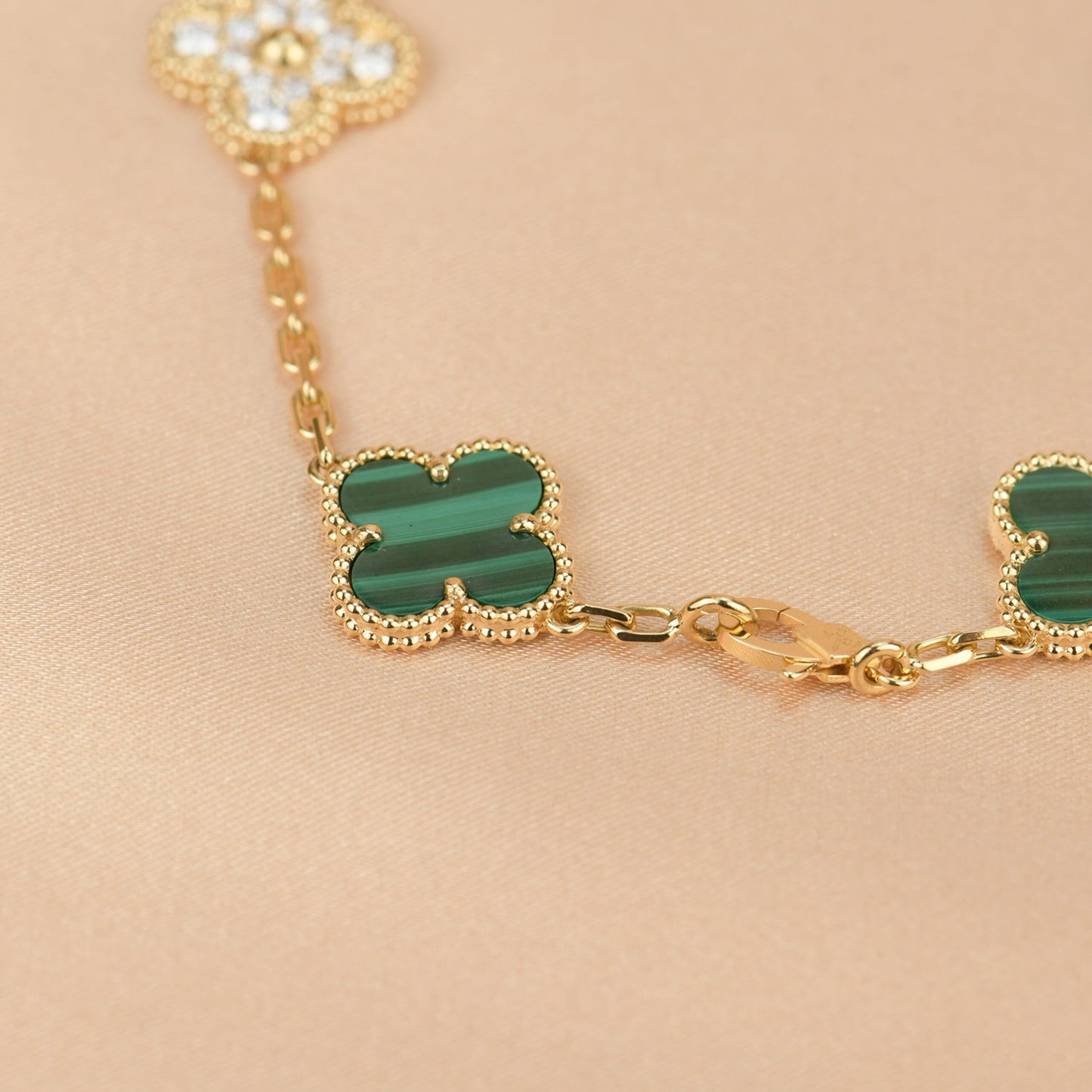 [✨Rose💎]BRACELET TRÈFLE 5 MOTIF MALACHITE DIAMANT