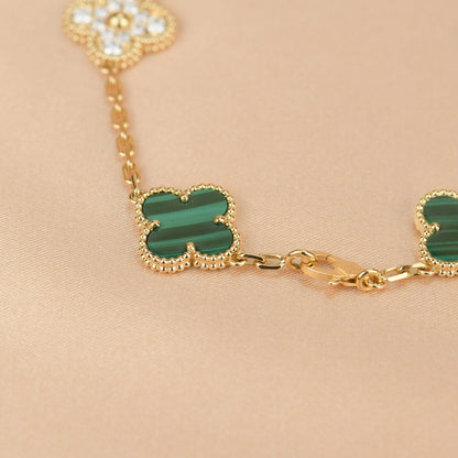 [✨Rose💎]BRACELET TRÈFLE 5 MOTIF MALACHITE DIAMANT