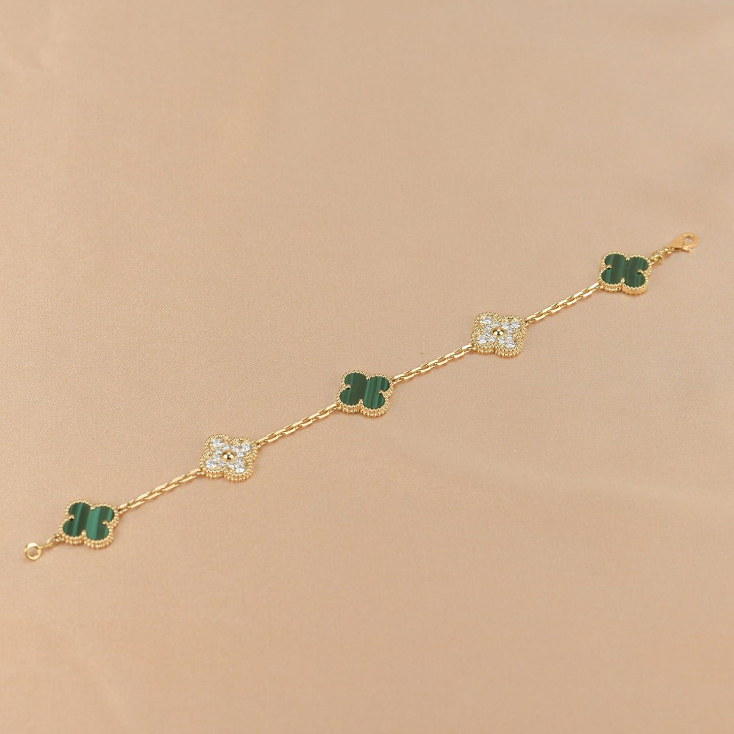 [✨Rose💎]BRACELET TRÈFLE 5 MOTIF MALACHITE DIAMANT
