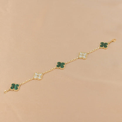 [✨Rose💎]BRACELET TRÈFLE 5 MOTIF MALACHITE DIAMANT