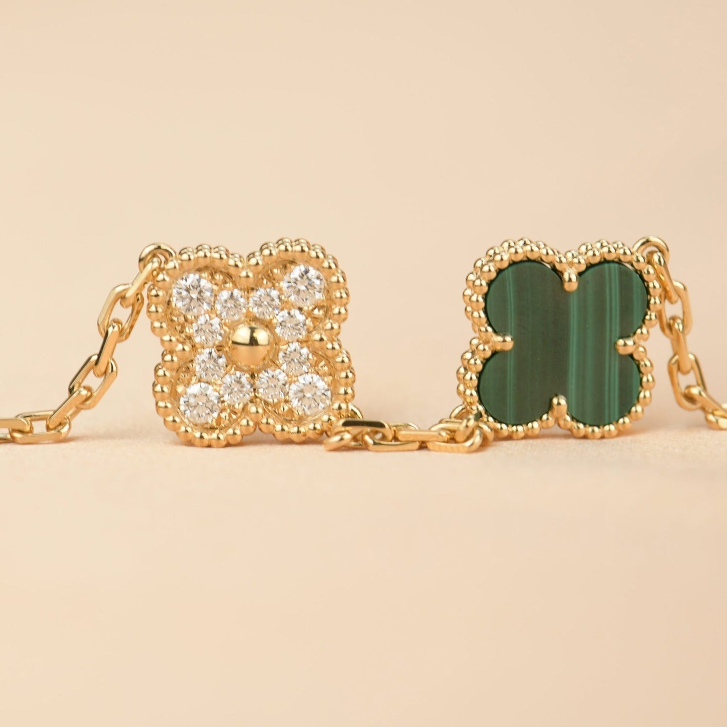 [✨Rose💎]BRACELET TRÈFLE 5 MOTIF MALACHITE DIAMANT