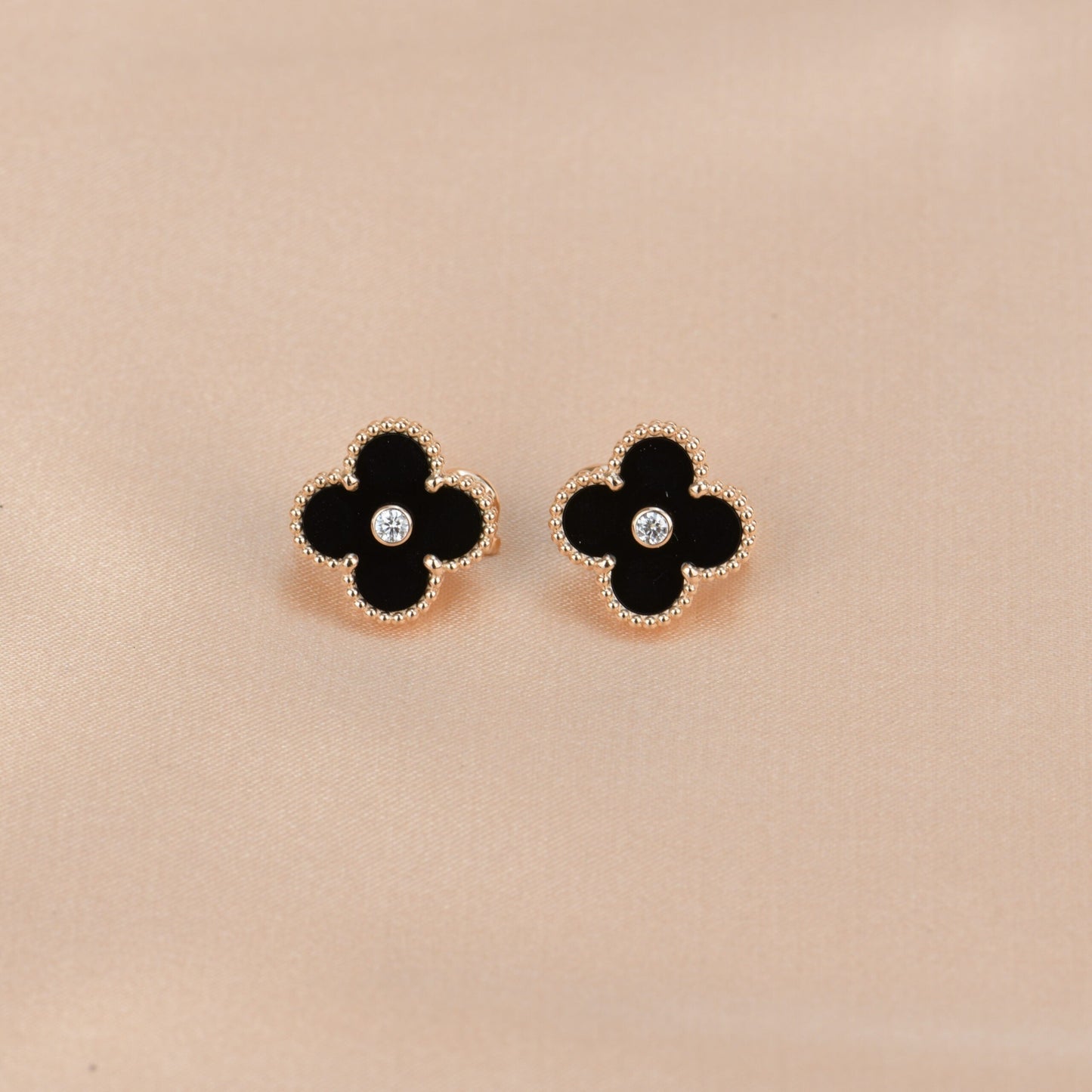 [✨Rose💎] BOUCLES D'OREILLES CLOVER MOYENNES 1 MOTIF ONYX DIAMANT