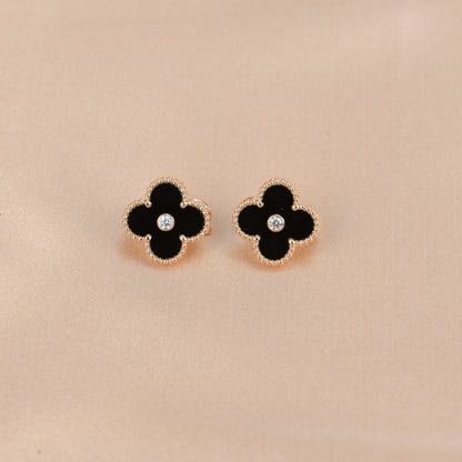 [✨Rose💎] BOUCLES D'OREILLES CLOVER MOYENNES 1 MOTIF ONYX DIAMANT