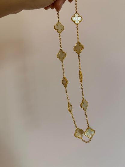 [✨Rose💎]WHITE MOTHER-OF-PEARL MINI 10-FLOWER NECKLACE & TURQUOISE MINI 10-FLOWER NECKLACE + TURQUOISE MINI EARRINGS SET.