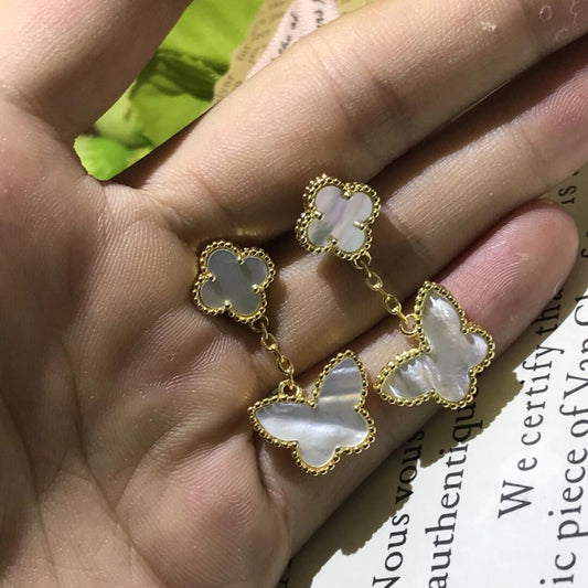 [✨ROSE💎] BUTTERFLY DOUBLE MOTIF WHITE MOTHER OF PEARL EARRINGS