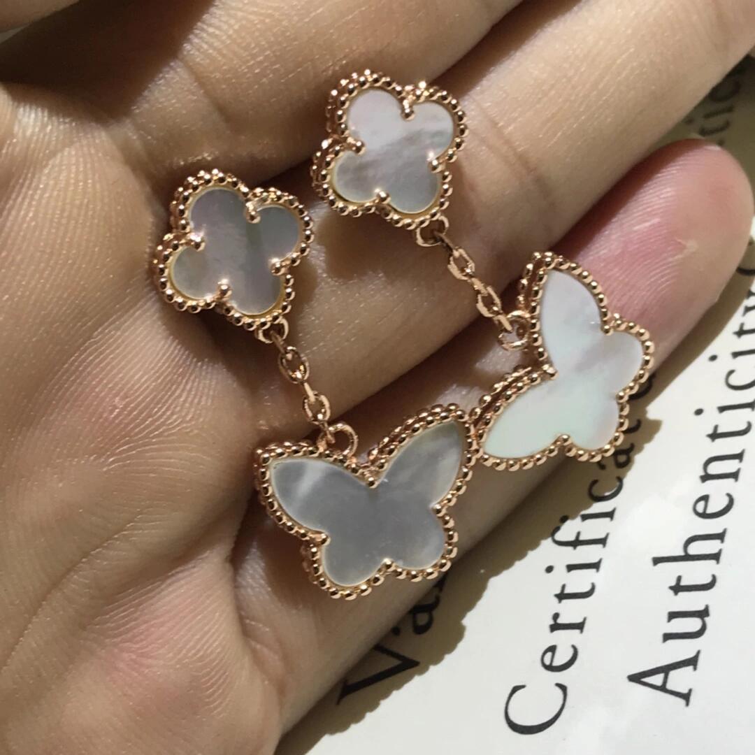 [✨ROSE💎] BUTTERFLY DOUBLE MOTIF WHITE MOTHER OF PEARL EARRINGS