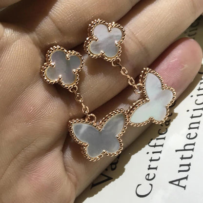 [✨ROSE💎] BUTTERFLY DOUBLE MOTIF WHITE MOTHER OF PEARL EARRINGS