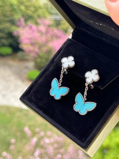 [✨ROSE💎] BUTTERFLY DOUBLE MOTIF WHITE MOTHER OF PEARL AND TURQUOISE EARRINGS