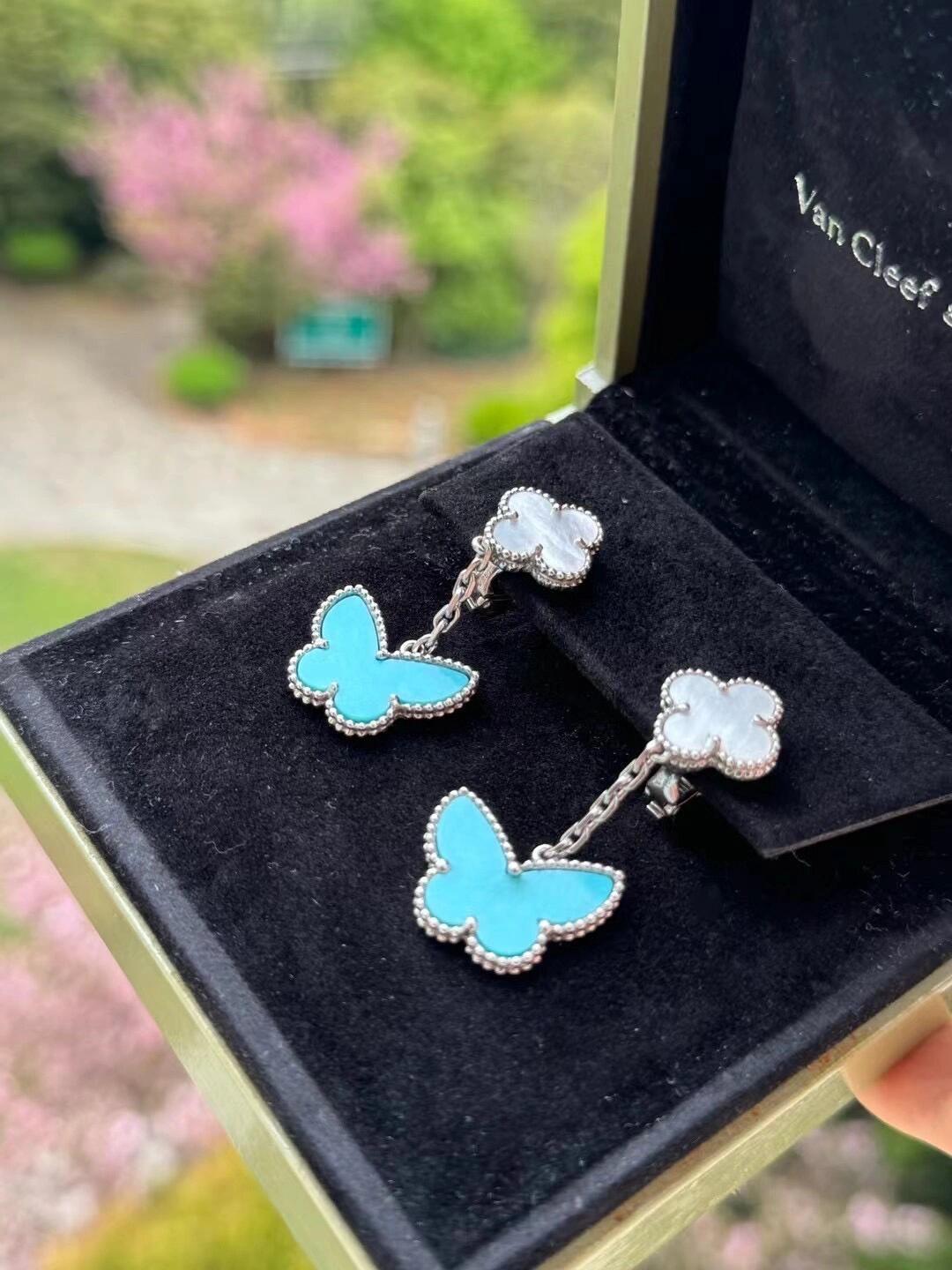 [✨ROSE💎] BUTTERFLY DOUBLE MOTIF WHITE MOTHER OF PEARL AND TURQUOISE EARRINGS