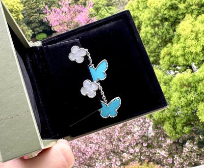 [✨ROSE💎] BUTTERFLY DOUBLE MOTIF WHITE MOTHER OF PEARL AND TURQUOISE EARRINGS