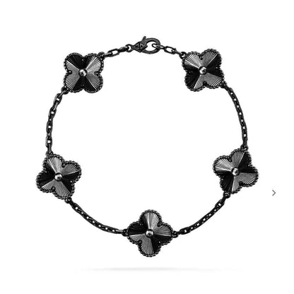 [✨Rose💎]BRACELET NOIR À 5 MOTIFS TRÈFLE 