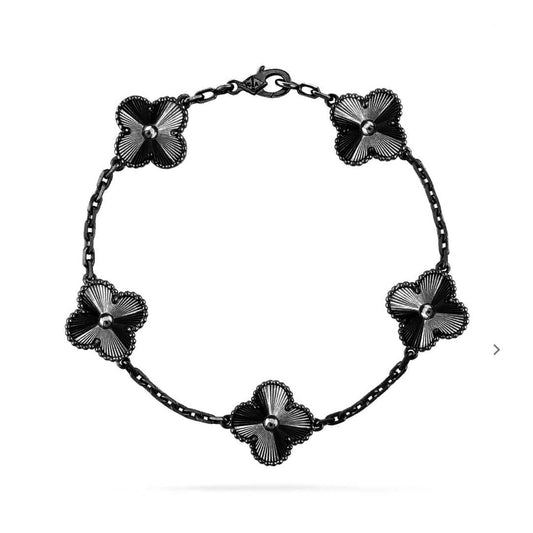 [✨Rose💎]BRACELET NOIR À 5 MOTIFS TRÈFLE 