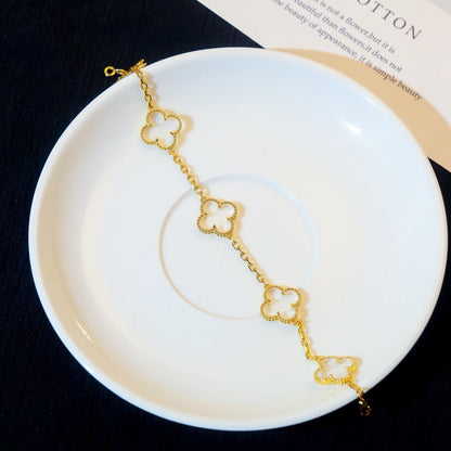 [✨Rose💎]BRACELET EN OR ROSE À 5 MOTIFS EN CRISTAL DE ROCHE ET TRÈFLE