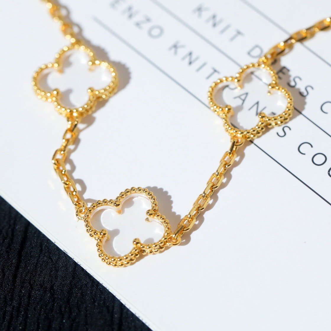 [✨Rose💎]BRACELET EN OR ROSE À 5 MOTIFS EN CRISTAL DE ROCHE ET TRÈFLE