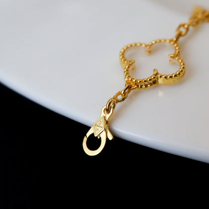 [✨Rose💎]BRACELET EN OR ROSE À 5 MOTIFS EN CRISTAL DE ROCHE ET TRÈFLE