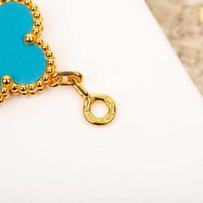 [✨Rose💎]BRACELET EN OR ET DIAMANT TURQUOISE À 5 MOTIFS TRÈFLE