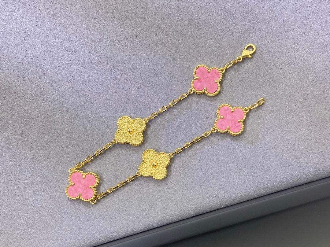 [✨Rose💎]2025 NEW ROSE PINK INTERLEAVED GOLD 5-FLOWER BRACELET