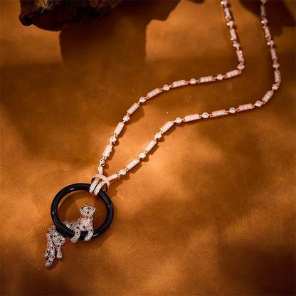 [✨Rose💎]NEW BLACK CIRCLE PANTHER FULL DIAMOND NECKLACE