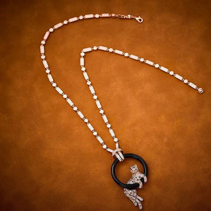 [✨Rose💎]NEW BLACK CIRCLE PANTHER FULL DIAMOND NECKLACE