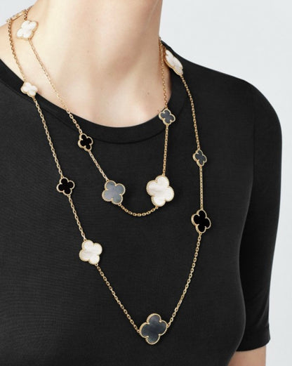 [✨Rose💎] CLOVER 16 MOTIF PREMIUM BLACK WHITE GRAY MOTHER OF PEARL NECKLACE
