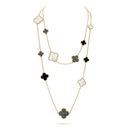 [✨Rose💎] CLOVER 16 MOTIF PREMIUM BLACK WHITE GRAY MOTHER OF PEARL NECKLACE