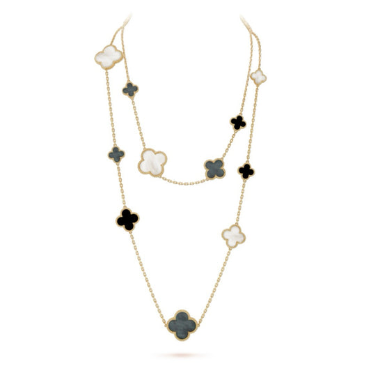 [✨Rose💎] COLLIER EN ARGENT ET CALCÉDOINE À 16 MOTIFS DE TRÈFLE