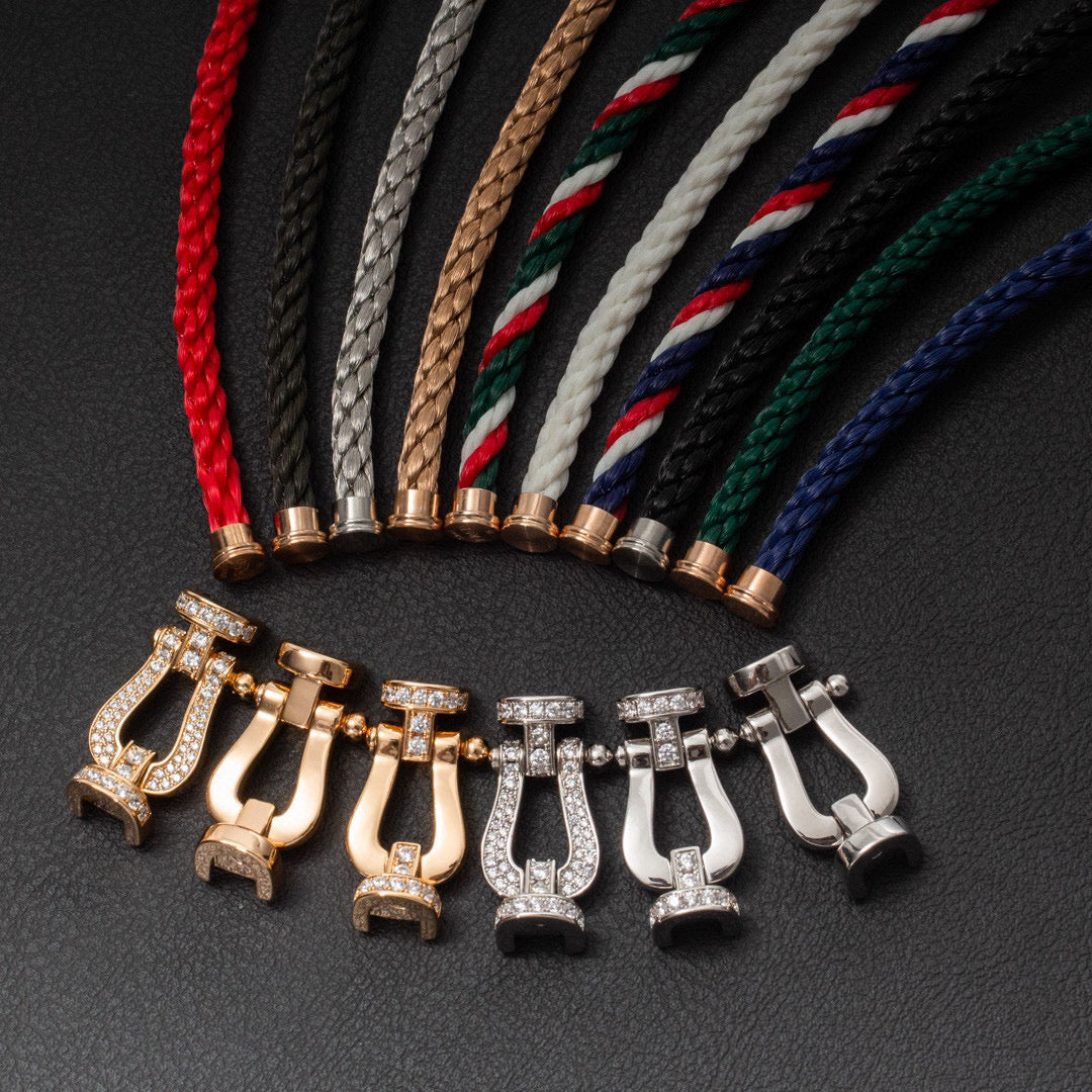 [✨Rose💎]BRACELET FORCE LARGE FER À CHEVAL DEMI-DIAMANT OR