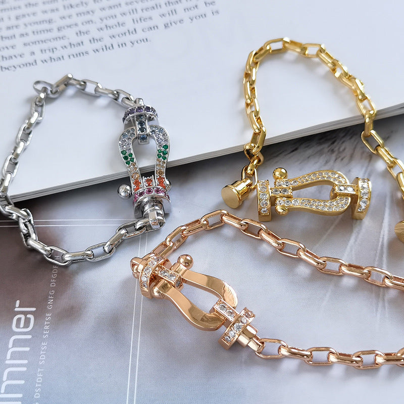 [✨Rose💎]BRACELET MÉTAL FORCE LARGE FERMOIR FER À CHEVAL