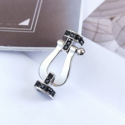 [✨Rose💎]BRACELET FORCE GRAND FER À CHEVAL DIAMANT NOIR ARGENT