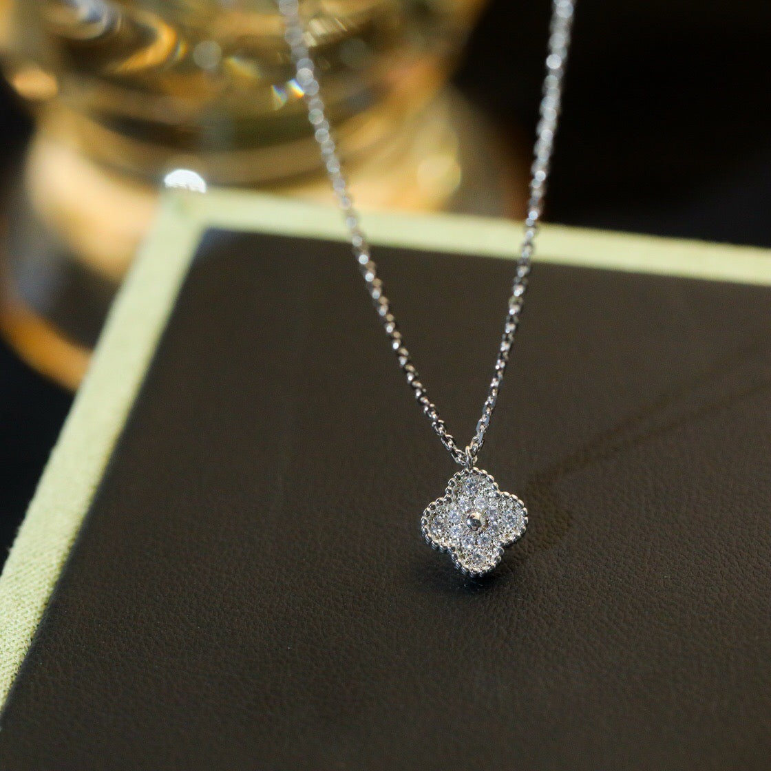 [✨Rose💎] COLLIER MINI PENDENTIF DIAMANT TRÈFLE 9,5 MM