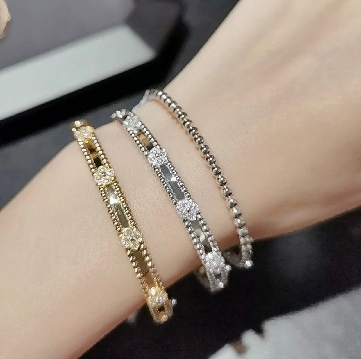 [✨ローズ💎]クローバーブレスレット 4mm ダイヤモンド
