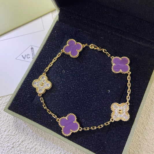[✨Rose💎]CLOVER  5 MOTIFS  PURPLE VIOLET DIAMOND BRACELET