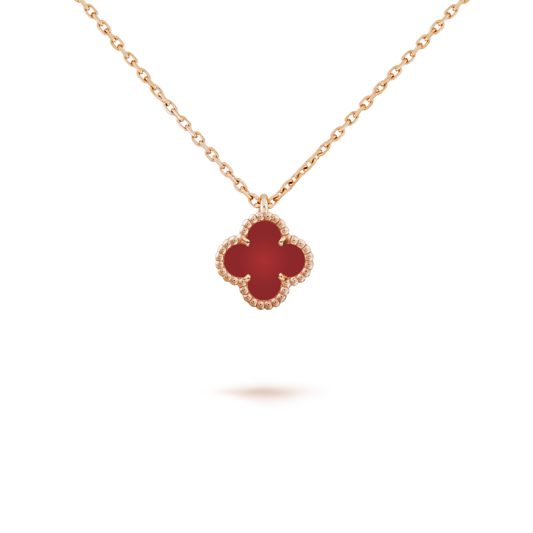 [✨Rose💎] COLLIER MINI TRÈFLE CORNALINES BLANCHES 9,5 MM