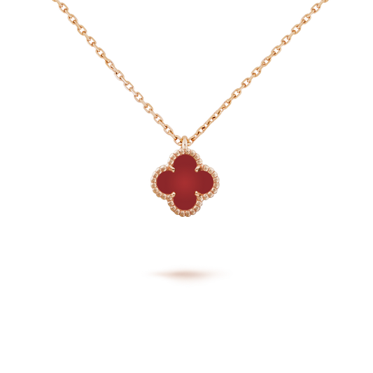 [✨Rose💎] COLLIER MINI TRÈFLE CORNALINES BLANCHES 9,5 MM
