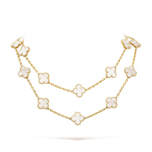 [✨Rose💎] COLLIER TRÈFLE 20 MOTIFS EN NACRE BLANCHE