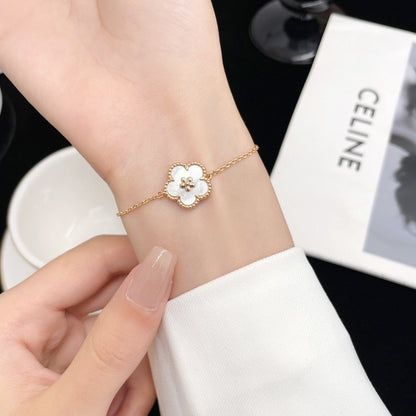 [✨Rose💎]BRACELET PORTE-BONHEUR EN FLEUR DE PRUNIER À NACRE BLANCHE