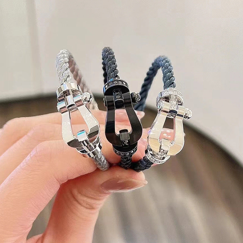 [✨Rose💎]BRACELET FORCE LARGE FER À CHEVAL DEMI-DIAMANT OR