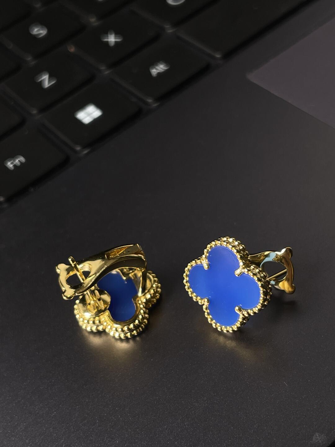 [✨Rose💎]CLOVER LARGE (20mm) 1 MOTIFS BLUE MOP STUD EARRINGS