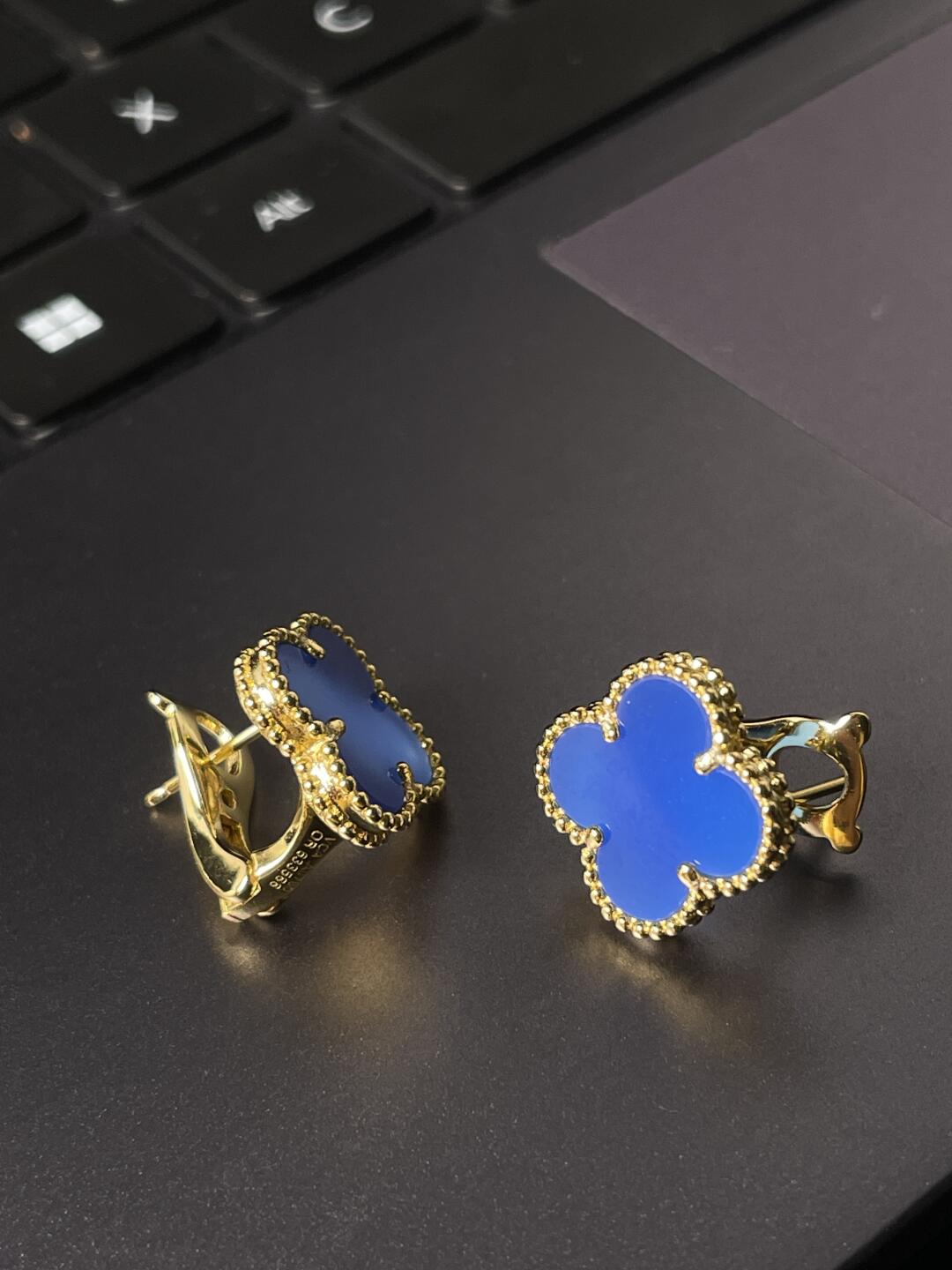 [✨Rose💎]CLOVER LARGE (20mm) 1 MOTIFS BLUE MOP STUD EARRINGS