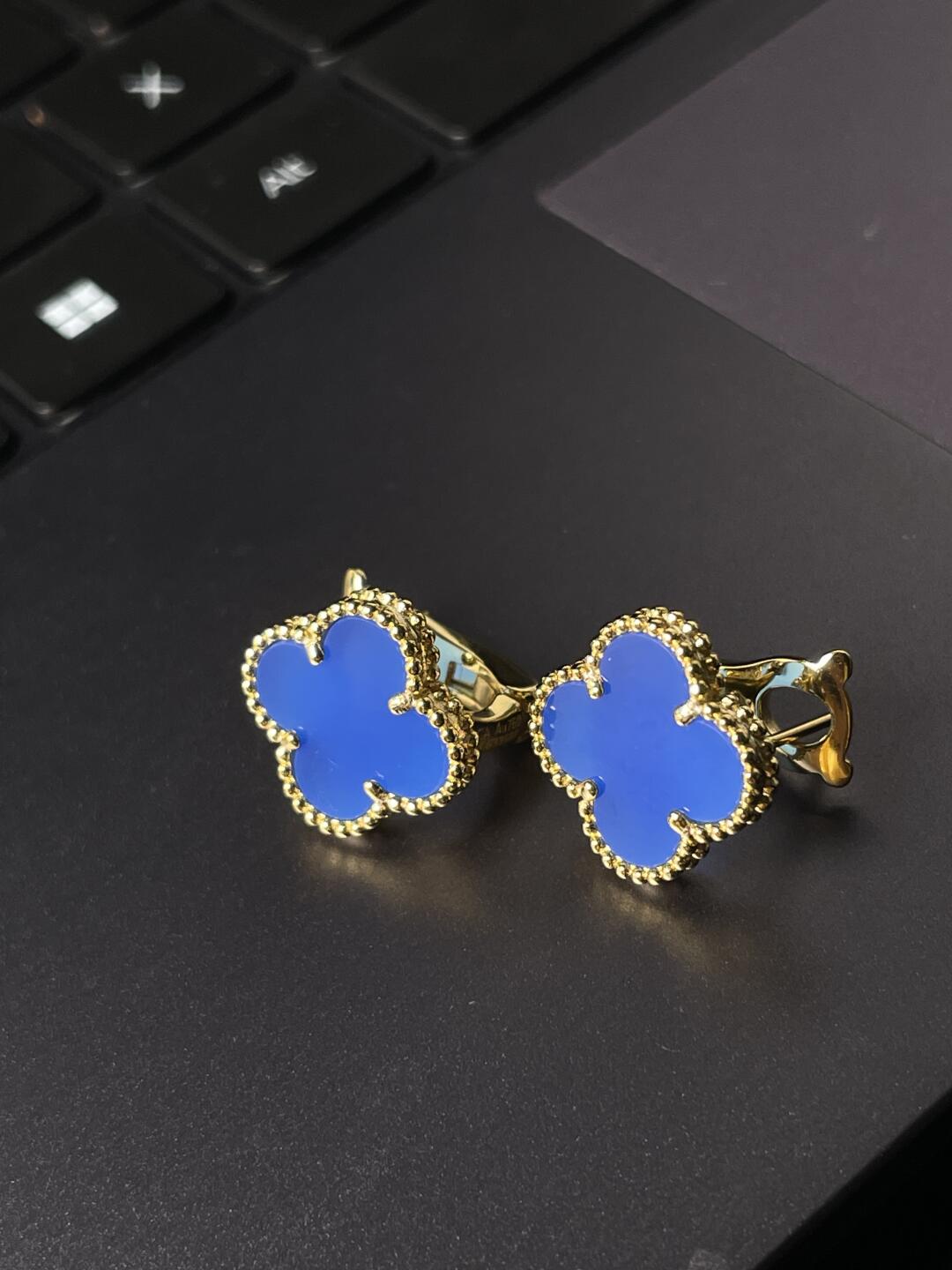 [✨Rose💎]CLOVER LARGE (20mm) 1 MOTIFS BLUE MOP STUD EARRINGS